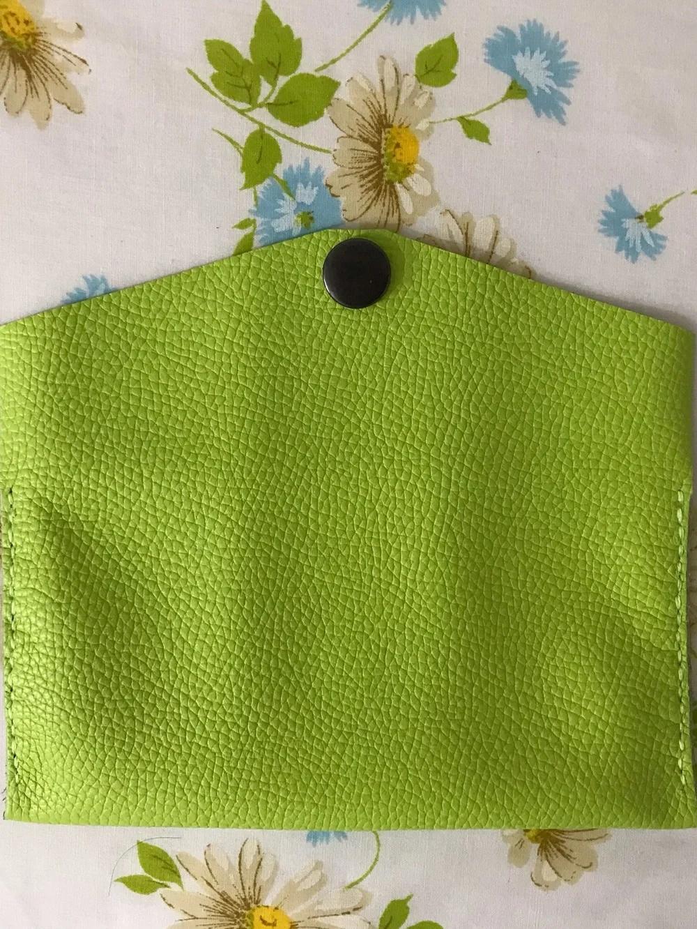 Handmade Genuine Lime Green Textured Leather Sunglasses Pouch with Snap Closure